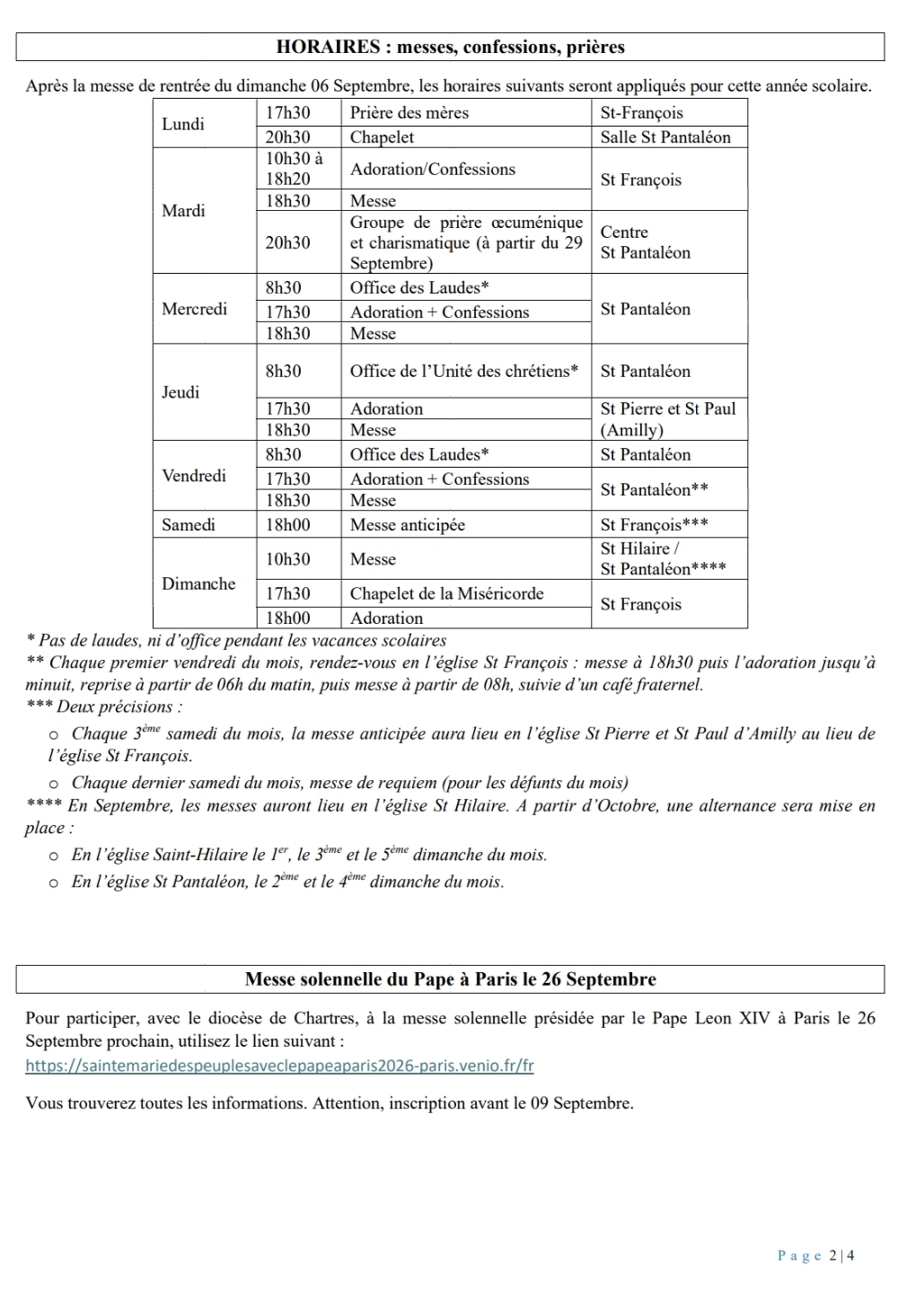Informations paroissiales Septembre 2026