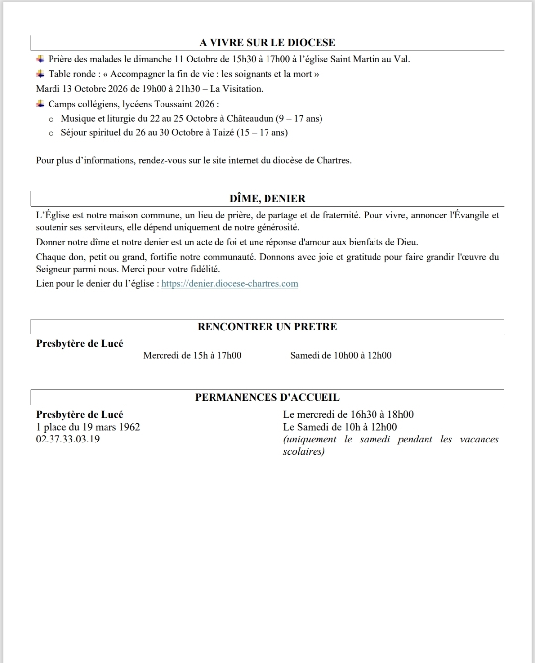 Feuille paroissiale - Octobre 2026